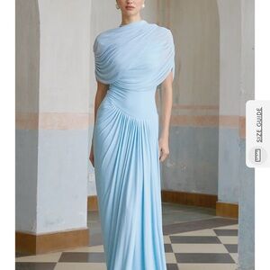 Catherine asymmetrical pleated maxi dress in Baby-blue